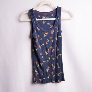 Arizona Jean Co Navy Blue Cherry Print Ribbed Cotton Tank Top L Indie Sleeze Y2K